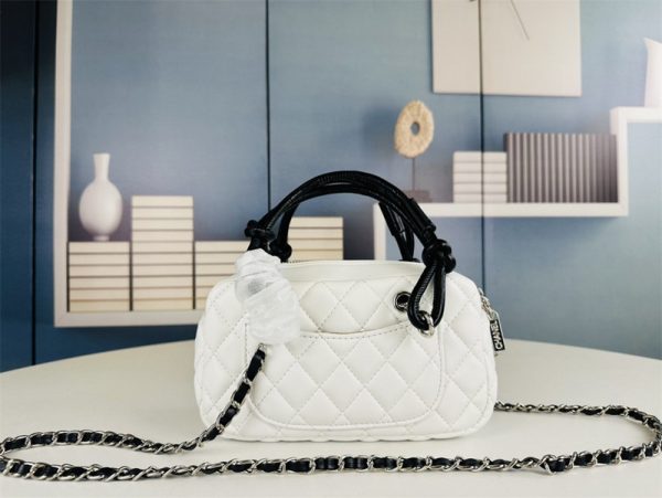 CHANEL Cambon line Shoulder Bag A25171 Bowling bag White lambskin Women