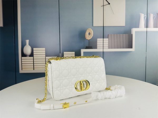Dior Women Small Dior Caro Bag Supple Cannage Calfskin-white
