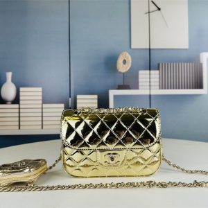 Chanel Mini Flap Bag & Star Coin Purse in Light Gold