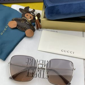 Gucci Silver Color Frame Black Lenses Sunglasses