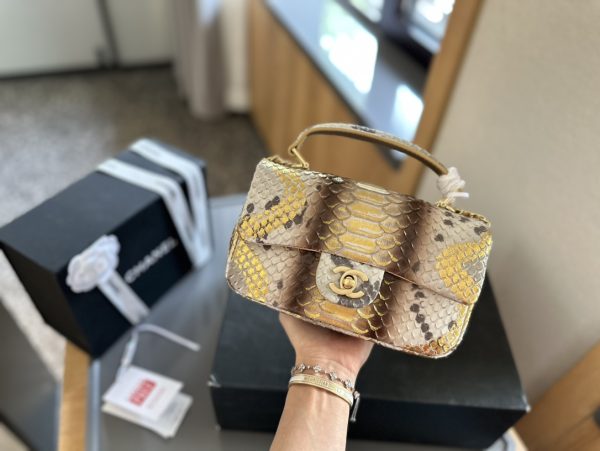 Chanel Mini Flap Bag with Top Handle in python leather