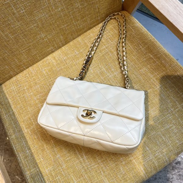 Chanel Mini Flap Bag Calfskin & Gold-Tone Metal White