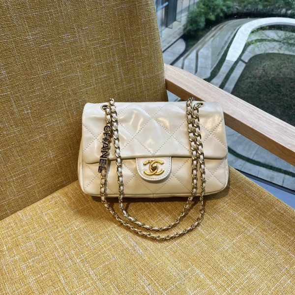 Chanel Mini Flap Bag Calfskin & Gold-Tone Metal White