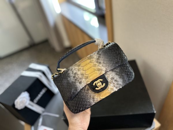 Chanel Mini Flap Bag with Top Handle in python leather