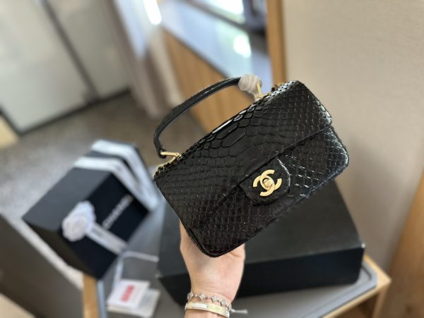 Chanel Mini Flap Bag with Top Handle in python leather