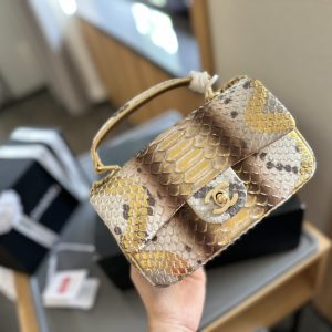 Chanel Mini Flap Bag with Top Handle in python leather