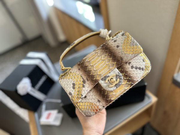 Chanel Mini Flap Bag with Top Handle in python leather