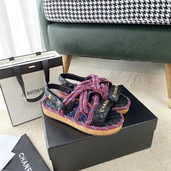 CHANEL Cord  Quilted Sandals