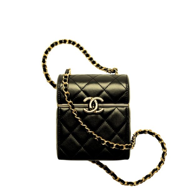 CHANEL SMALL BOX WITH CHAIN GOLD HARDWARE BLACK 13CM