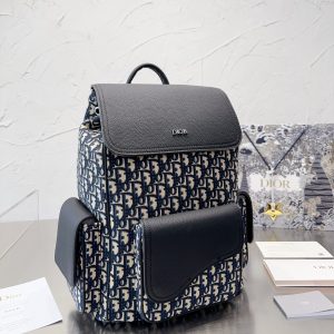 DIOR SADDLE BACKPACK OBLIQUE JACQUARD AND GRAINED CALFSKIN BLACK 40CM 1ADBA041YKS H27E