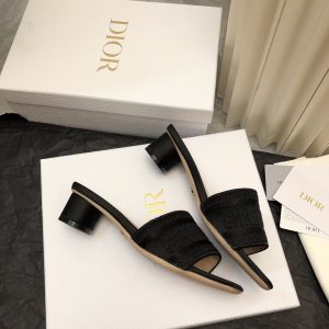 DIOR DWAY HEELED SLIDE DWAY HEELED SLIDE BLACK EMBROIDERED SATIN AND COTTON