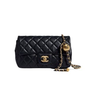 CHANEL QUILTED MINI CC RECTANGULAR PEARL CRUSH FLAP BAG BLACK 20CM