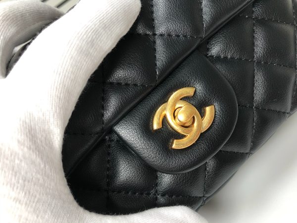 CHANEL QUILTED MINI CC RECTANGULAR PEARL CRUSH FLAP BAG BLACK 20CM