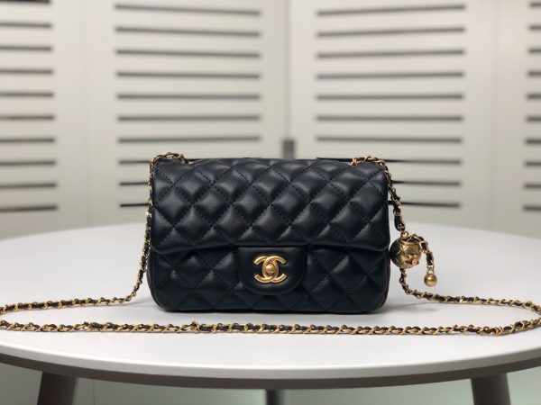 CHANEL QUILTED MINI CC RECTANGULAR PEARL CRUSH FLAP BAG BLACK 20CM