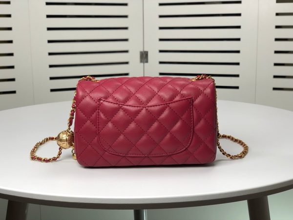 CHANEL QUILTED MINI CC RECTANGULAR PEARL CRUSH FLAP BAG RED 20CM