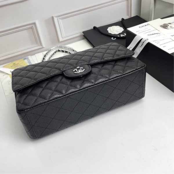 CHANEL CLASSIC LAMBSKIN FLAP SLIVER HARDWARE BLACK 33CM