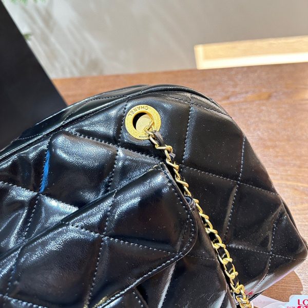 CHANEL MAXI BOWLING SHOULDER BAG WITH CHAIN IN BLACK 28CM