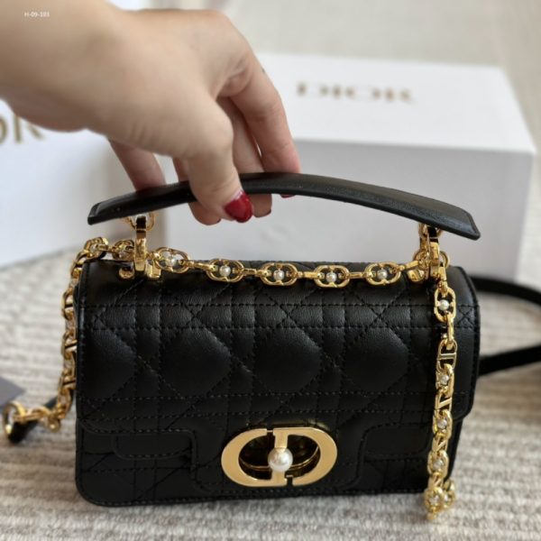 DIOR JOLIE TOP HANDLE BAG MINI CANNAGE CALFSKIN BLACK 19CM