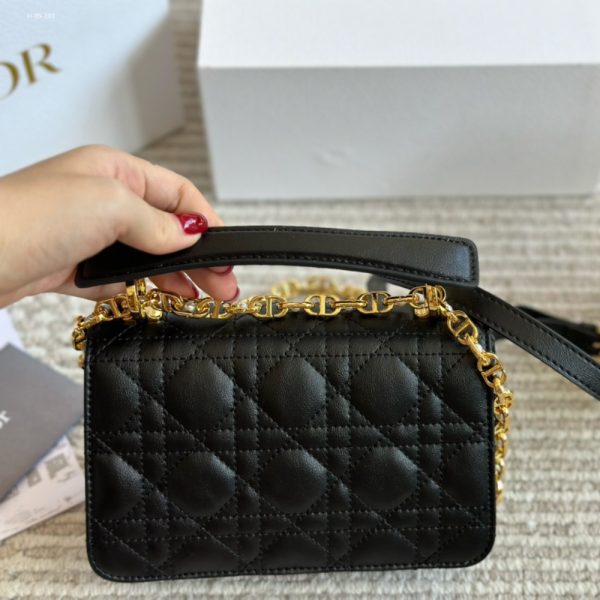 DIOR JOLIE TOP HANDLE BAG MINI CANNAGE CALFSKIN BLACK 19CM