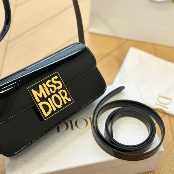 DIOR MISS DIOR FLAP BAG PATENT CALFSKIN BLACK 20CM