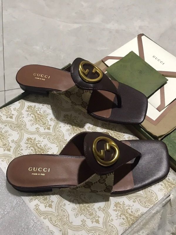 GUCCI BLONDIE THONG SANDALS BROWN P00810550