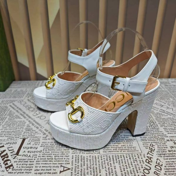 GUCCI HORSEBIT PLATFORM SANDAL GG EMBELLISHED ‎WHITE