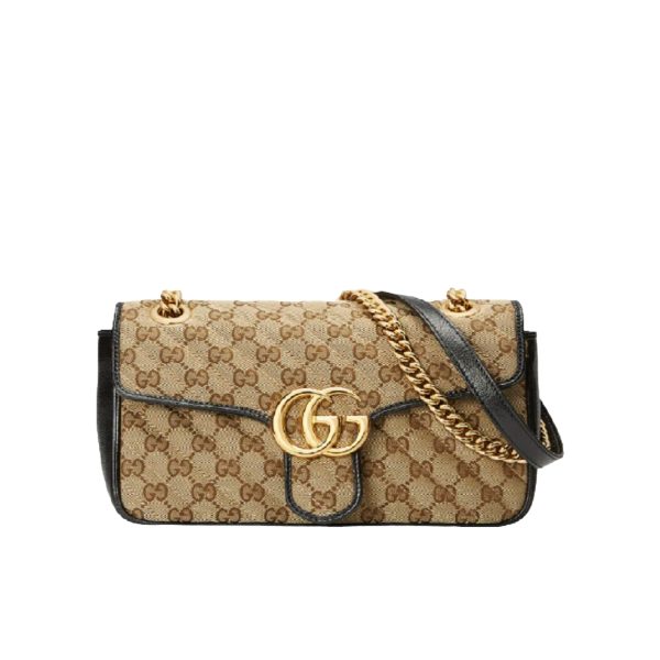 GUCCI GG MARMONT SHOULDER BAG BEIGE BLACK 26CM 443497 HVKEG 9772