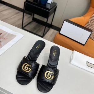 GUCCI MARMONT DOUBLE G LEATHER MULES BLACK 674839 BKO00 1000