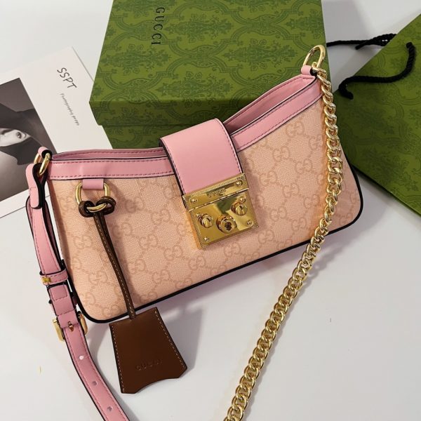 GUCCI PADLOCK SMALL SHOULDER BAG GG SUPREME DUSTY PINK 27CM 811705 FAD3R 6244