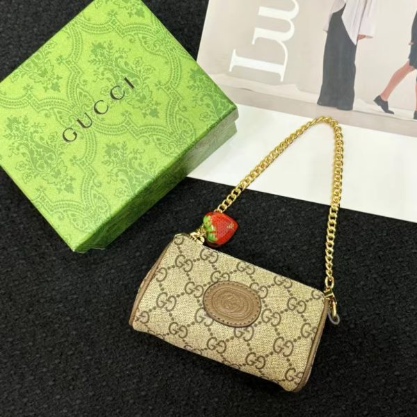 GUCCI DOUBLE G COIN PURSE STRAWBERRY WALLET BEIGE 13CM