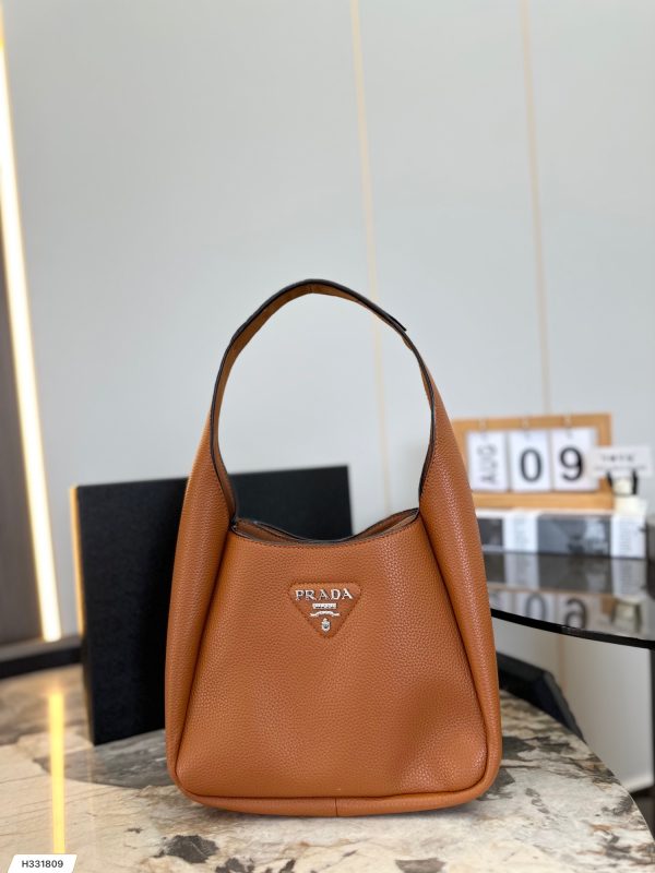 PRADA VITELLO DAINO DYNAMIQUE SMALL HOBO BROWN 23CM