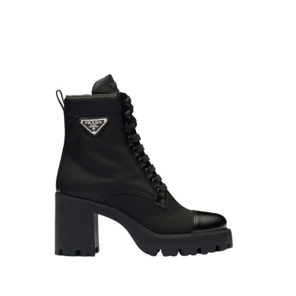 PRADA LOGO PLAQUE ANKLE BOOTS BLACK