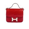 HERMÈS MINI CONSTANCE 19 SHINY ALLIGATOR PALLADIUM HARDWARE RED 19CM