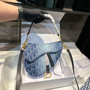 DIOR SADDLE BAG WITH STRAP OBLIQUE JACQUARD BLUE DENIM 25CM M0455CDCE M49E