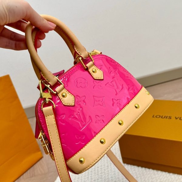 LOUIS VUITTON ALMA NANO MONOGRAM VERNIS EMBOSSED NEON PINK 18CM M90611