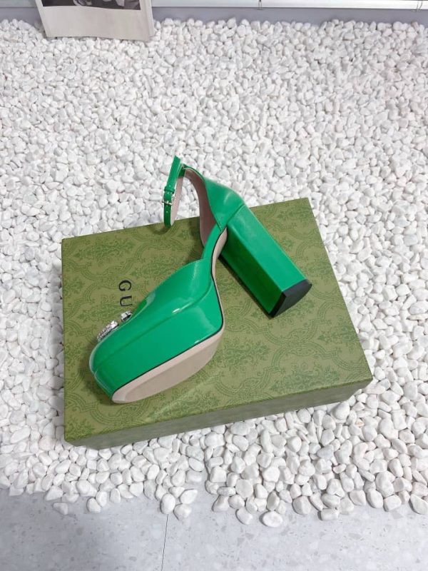 GUCCI WOMEN’S PLATFORM PUMP WITH GREEN DOUBLE G ‎762386 BNC00 3727