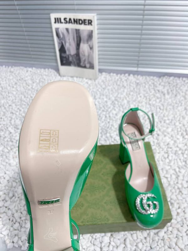 GUCCI WOMEN’S PLATFORM PUMP WITH GREEN DOUBLE G ‎762386 BNC00 3727