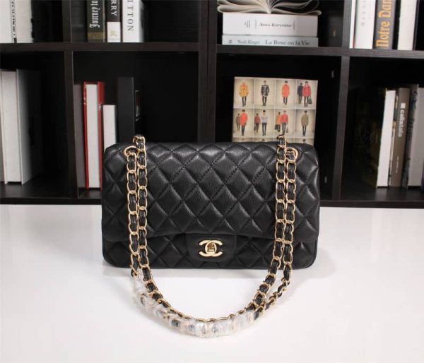 CHANEL CLASSIC HANDBAG LAMBSKIN BLACK 30CM