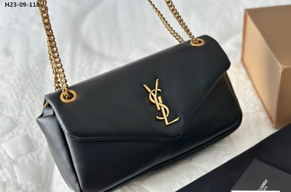 SAINT LAURENT CALYPSO PADDED LEATHER SHOULDER BAG BLACK 25CM