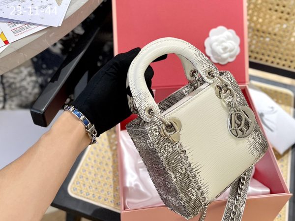 DIOR MINI SEQUIN LADY D-JOY BAG WHITE 17CM