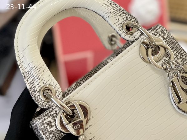 DIOR MINI SEQUIN LADY D-JOY BAG WHITE 17CM