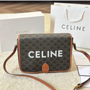 CELINE FOLCO CANVAS AND LEATHER SHOULDER BAG 28CM