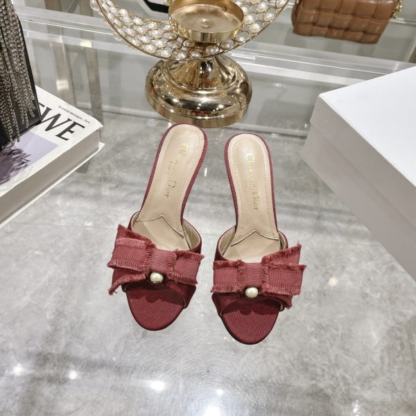 DIOR ADIORABLE HEELED SLIDE RED FRINGED GROSGRAIN