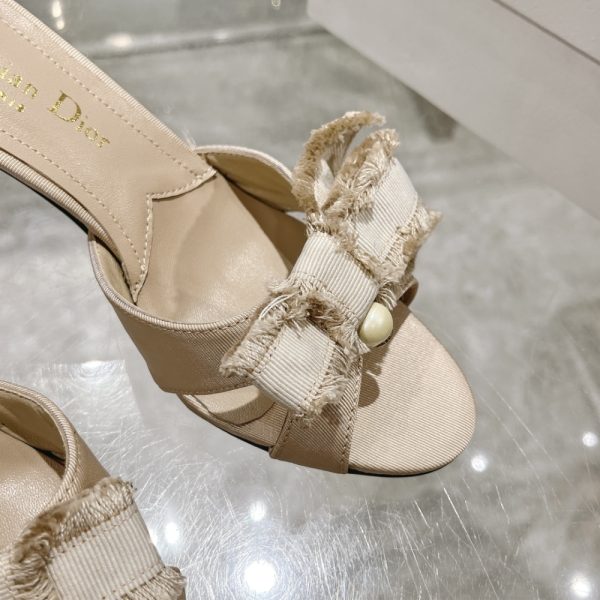 DIOR ADIORABLE HEELED SLIDE NUDE FRINGED GROSGRAIN KCO089GGN S12U