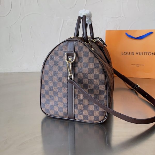 LOUIS VUITTON KEEPALL BANDOULIÈRE TRAVEL BAG DAMIER EBENE BROWN 45CM