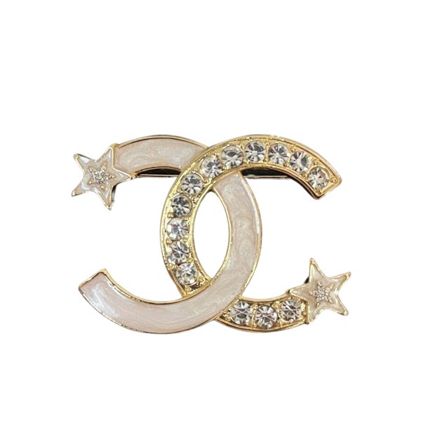 CHANEL CC BROOCH GOLD WITH TWO SMALL STARS