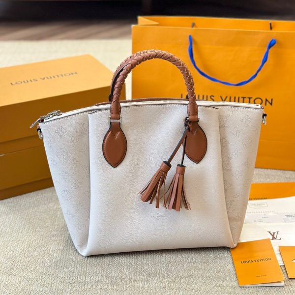 LOUIS VUITTON MAHINA LEATHER HAUMEA BAG WHITE 30CM