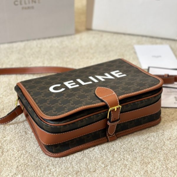 CELINE FOLCO CANVAS AND LEATHER SHOULDER BAG 28CM