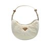 PRADA ARQUE SHEARLING AND LEATHER SHOULDER BAG WHITE 22CM