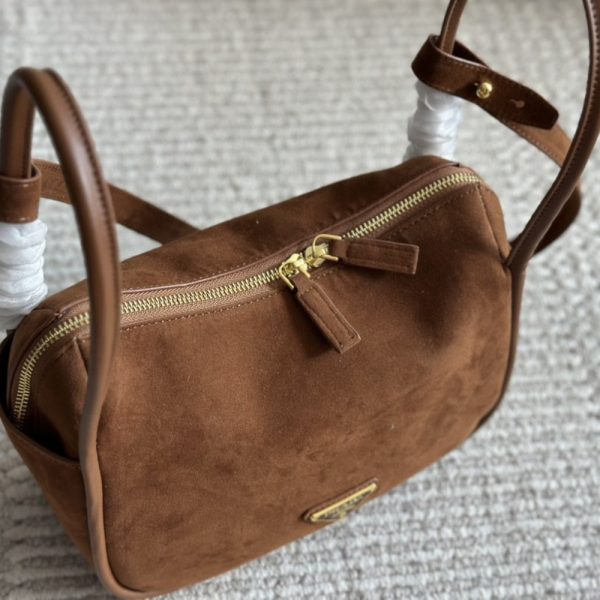 PRADA SUEDE HAND BAG COCOA BROWN 26CM 1BA451 2C4S F0324 V OVO